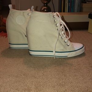 DKNY Platform Sneakers, Cream with Teal Piping